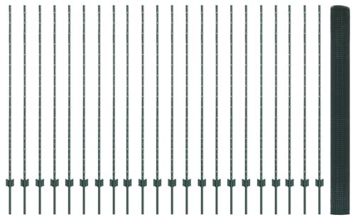 vidaXL Zaun mit Pfosten Grün 1,5 x 50 m Stahl, Garten und Terrasse, robuster Gartenzaun, anpassbare Begrenzung, wetterfeste Paneele