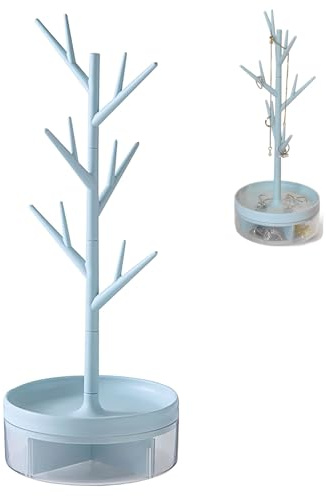 ARCPNRT Zweig Schmuckständer, Zweig Schmuckständer mit Drehbarer Basis, Baumturm Regal, Plastik Kettenständer Schmuck Halter, Stapelbarer Ohrringhalter für Ringe, für Ohrringe, Ringe, Armbänder(Blau)