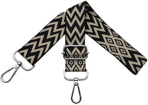Fickremmar för ombyte, justerbar axelrem för väskor, väskrem bred 3,8 cm axelrem med karbinhake silver, axelrem för damer bärrem väskor DIY, svart/beige, X19
