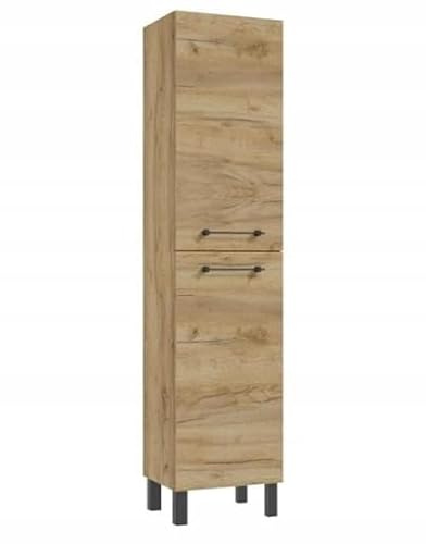 .Deftrans - Badschrank Hochschrank 170cm stehend – Schmaler Badezimmerschrank 40x30 cm mit 4 Fächern, Eiche Craft, Badmöbel Hoch, platzsparender Aufbewahrungsschrank mit Türen und Füßen