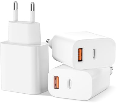 USB-C Ladegerät 20W Dual Port USB-C + USB-A Netzteil Adapter für iPhone, Samsung, iPad, Schnellladegerät USB Stecker (3 Pack)