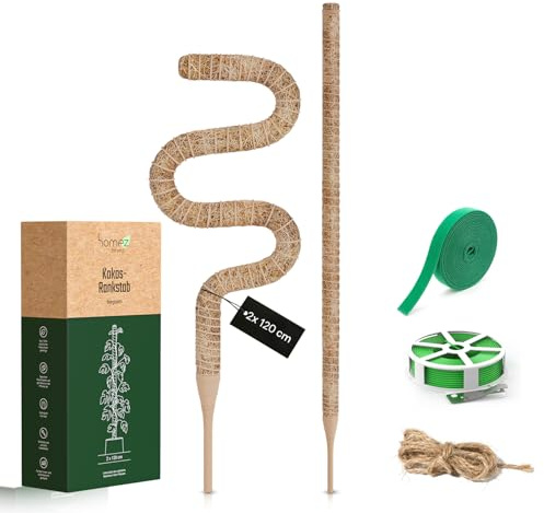 Homez Rankhilfe Monstera 2×120cm Moosstab biegsam – extra Langer Pflanzenstab mit 7mm Aluminiumkern für große Monstera inkl. Zubehör