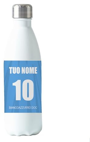 MOCHEIA SHOP Borraccia Termica Bottiglia Termica Acciaio Inox 500ml Made in Italy Thermos 24 Ore Freddo & 12 h Caldo - Personalizzata con nome e numero - Tifoso Calcio Napoletano.