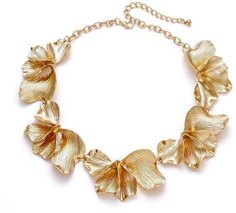 EVER FAITH Blatt-Halskette für Damen, Boho Vintage Floral Blume Blütenblatt Bib Statement Choker Kragen Halskette für Sommer Strand Urlaub Gold-Ton