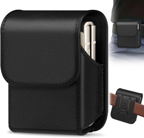 Étui pour téléphone pour Samsung Galaxy Z Flip 7/6/5/4/3, étui de ceinture avec clip pour téléphone Flip en cuir protège-porte-cartes (Noir)