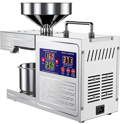 Pressoir à Huile Électrique 820W, Extracteur d'Huile Biologique, Capacité 3-6 kg/h, Faible Consommation (0.6 kWh), Usage Domestique & Commercial