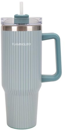 Flamingueo Termo 1,18L - Botella Agua Acero Inoxidable - Tumbler - Con Pajita y Asa - Bebidas Frías 24h y Calientes 10h - Vaso Termico