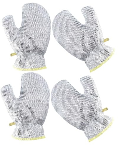 TOYANDONA 2 Pairs Heavy-duty Silver Wire Dishwashing Gloves Steel Wool Scrubber Gloves Non-scratch Protective Kitchen Cleaning Cloths for Counters and Sinks