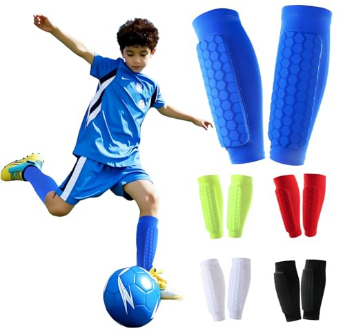 SilverChry 1 Paire de protège Tibia Foot Enfant, Shin Pads Respirants et Anti-Chocs pour garçons et Filles, idéals pour Le Football, Le Basketball, Le Cyclisme et l’Escalade (Bleu, S)
