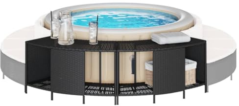 Teenpull Outdoor Shelves for Whirlpool, Pack of 2, Black Poly Rattan with Powder-Coated Steel Frame, Space-Saving, Weather-Resistant, Modular, Storage Space for Pool Accessories and Garden Pool