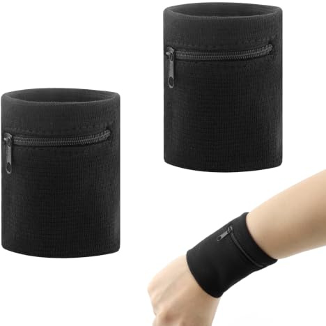 2 st handledsväska med dragkedja, 8 x 8 cm, handledsband med dragkedja, svettremsor, myntförvaring, manschetter och armband