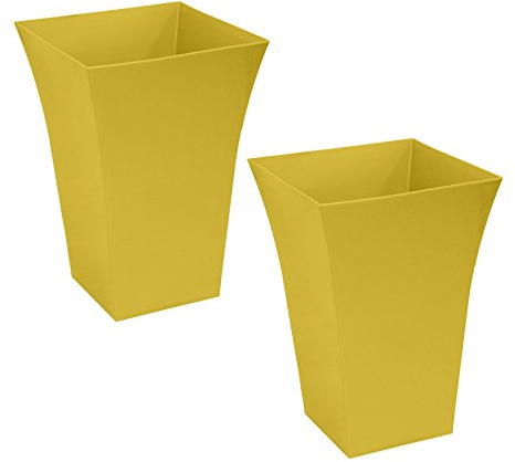 CrazyGadget® Large Milano Tall Square Planter – Gloss Finish Plastic Garden Plant Pot – Indoor & Outdoor Use – Gold x 2
