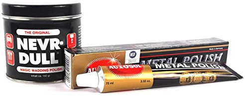 NEVR DULL Polierwatte für Chrome, Alu, Messing und andere Metalle 142 g & AUTOSOL Metal Polish Metallpolitur Chrompolitur 75 ml