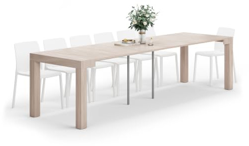 Mobili Fiver, Tavolo Consolle Allungabile First, 45(305) x90 cm, Olmo Perla, fino a 14 posti, Consolle da Cucina e soggiorno, Made in Italy