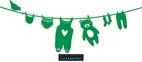 CLICKANDPRINT Aufkleber » Wäscheleine Baby, 300x112,5cm, Hellgrün • Wandtattoo / Wandaufkleber / Wandsticker / Wanddeko / Vinyl