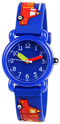 Venhoo Kids Watches 3D Cute Cartoon Waterproof Silicone Children Wrist Watches for Boys Little Child-Blue Fireman