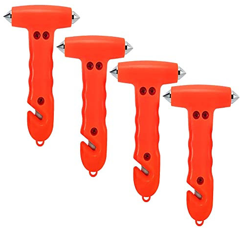 LOYMR 4er-Pack Auto-Sicherheitshammer - 2-in-1 Notfallausbruchwerkzeug mit Sicherheitsgurt Cutter - Orange, 0,45 kg
