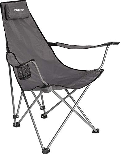 BERGER Relax Camping Silla plegable Silla de pesca acolchada hasta 100 kg - Silla de camping fácil de plegar con portabebidas y cómodo reposacabezas - gris