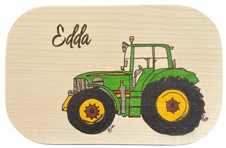 Frühstücksbrett Trecker personalisiert - Traktor grün Holz Namen Frühstücksbrettchen mit kostenloser Gravur - Vesper Brett