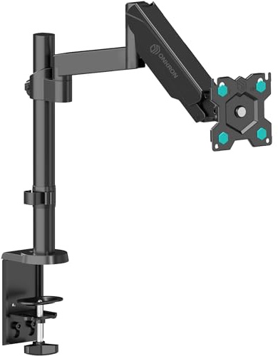 ONKRON Single Monitor Arm for 13 – 34 Inch Screens, Full Motion Monitor Arm Desk Mount up to 8 kg, PC Screen Stand VESA 75x75-100x100, Gas Spring Computer Screen Stand, Clamp & Grommet Black G70-B