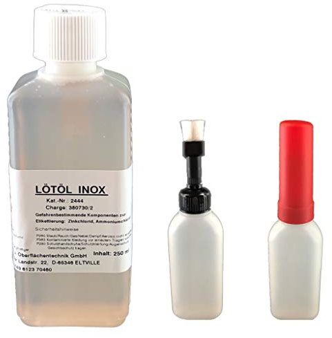Flussmittel INOX 250 ml -ca. 500 g-, Weichlöten von Edelstahl, Eisen-, Kupfer- u. Messingwerkstoffen + Pinselflasche mit KISI-Verschluss, 100 ml Fassungsvermögen (unbefüllt)