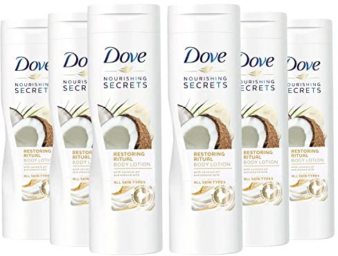 Dove Pflegende Körperlotion mit Kokosöl, weich und verfeinert, 250 ml, 6 Stück