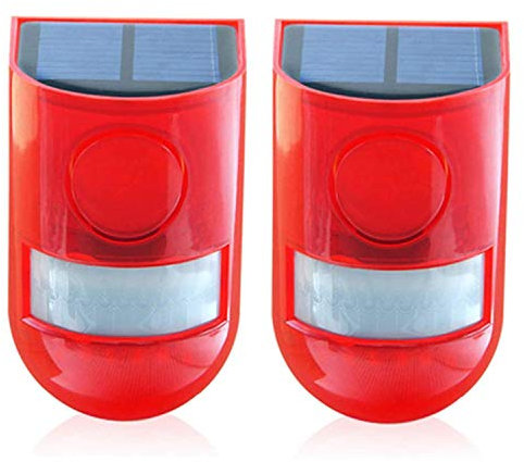 KINGCOO étanche 6LED Détecteur de Mouvement Alarme Sonore Voyant Solaire Lampe Stroboscopique de Lumière Clignotante,110dB Système d'alarme de Sécurité Sirène pour Extérieur Jardin Maison (2Pack)