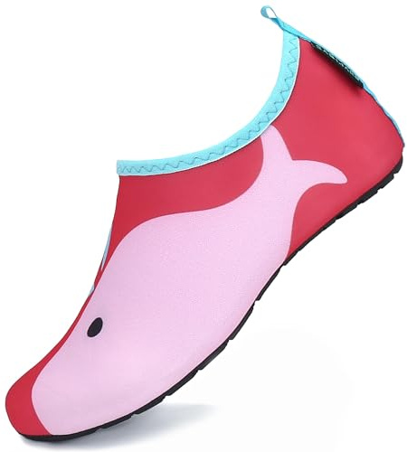 SAGUARO Chaussures Aquatiques Enfant Chaussures d'eau Garçon Fille Chaussures de Plage Respirant Chaussettes Aquatiques pour Piscine Mer Plongée Baignade Natation Style:5 Rouge,Gr.22/23 EU
