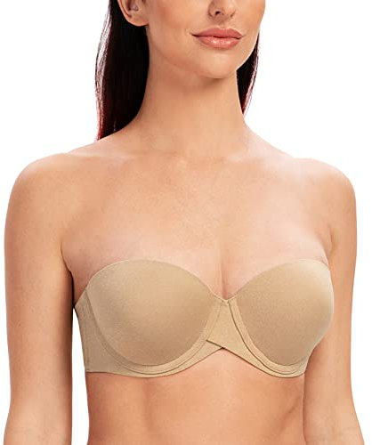 MELENECA Women's Underwire Multiway Anti-Slip Stay Put Padded Push Up Strapless Bra Almond Heather 36DD