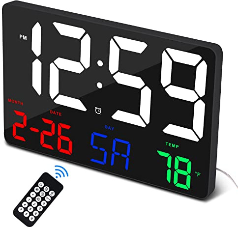 U-picks Digitale Wecker,11,5 Digitaler Wanduhr,Wecker mit Großem Display und Kabelloser Fernbedienung,Übergroße LED-Wanduhr mit Datumstemp,12/24H,Große Uhr für Home Office Küche Schule Gym