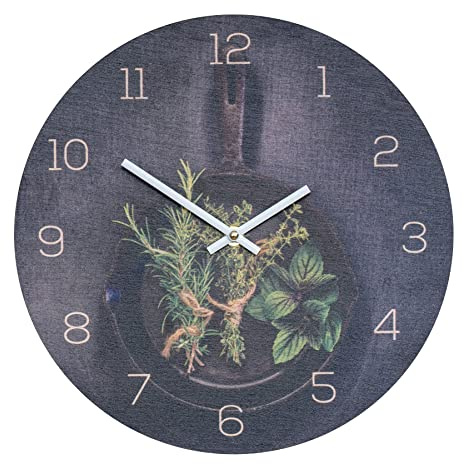 levandeo Wanduhr Holz 30x30cm Rund Holzuhr Birkenholz Uhr Holzbild Kräuter Küchenuhr Küche Deko Küchendeko Gewürze