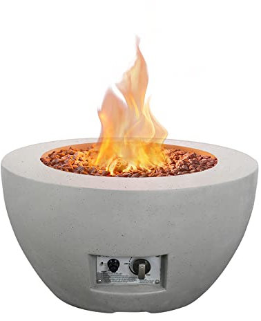 Kante Beistelltisch, 63,5 cm, große Betondekorschale für den Außenbereich, Garten, Terrasse, Seitengriffe, Hellgrau