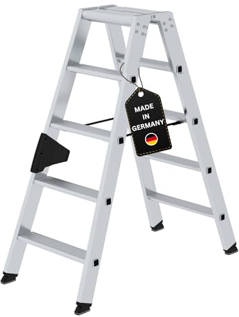 PROREGAL Stufen-Stehleiter | beidseitig begehbar | 2x5 Stufen | Leiter, Teleskopleiter, Trittleiter, Bockleiter, Sprossen-Doppelleiter