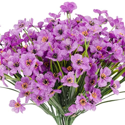 WOHSEROM 12 Bundles Artificial Violet Flowers Artificial Flowers Fake Silk Flowers for Indoor Outside Garden Home Wedding Farmhouse Porch Box Decor(Lotus)