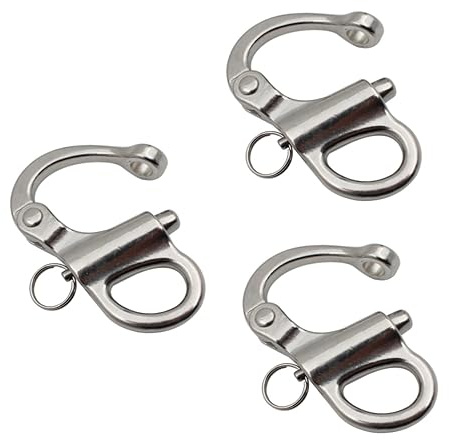 INOOMP 3pcs Stainless Steel Fixed Spring Shackle Quick Release Chain Buckle Eye Snap Hook for Boat Sailing Rigging Shackles