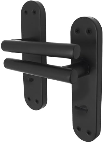 EAI Matt Black Door Handles Bathroom, 1 Pair on Backplate - Oliena | 1 Pair of T-Bar Lever on Backplate Internal Door Handles for Bathroom, Fixings Included