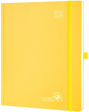 POPRUN Kalender 2025 Buchkalender (Aug.2024-Dez.2025) Hardcover, ca. A4 (26,5 x 21,5 cm), 17-Monate-Terminplaner, Wochenplaner 2025 mit Zertifiziertem Papier - Hellgelb