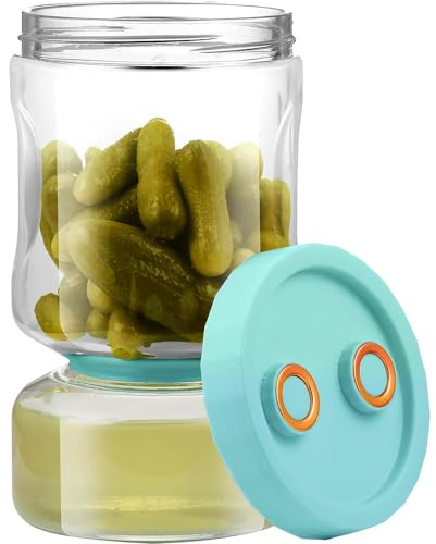 Hooolee® Glas Gurkenglas Zum Umdrehen, 1450ML Essiggurken Behälter mit Sieb und Deckel Gewürzgurken Behälter Pickle Jar für Eingelegte Gurken, Olive, Kimchi (Blau)