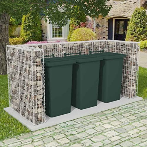 Baziroo Gabionen-Mülltonnenverkleidung Verzinkter Stahl 250x100x120 cm Silber Gabionenkorb Garden Fence Gabion Stone Gabion Wall Gabion Basket Gabionenwand Gabionengitter Gabionen Sichtschutz