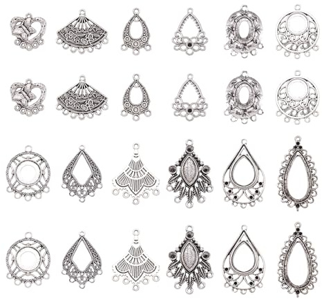Spritewelry Breloques chandelier tibétaines printemps été en alliage en forme de goutte d'eau en forme de cœur argenté - Pendentifs plats et ronds en filigrane vintage - Connecteurs pour la