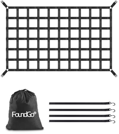FoundGo Gepäcknetz für Pickup LKW Ladefläche [208x127cm 4.6cm Bandbreite] Schwerlast Anhängernetz Reißfest Heckklappe Frachtnetz Verstellbar für Pickup LKW Anhänger inkl. 4X Festen Gurten