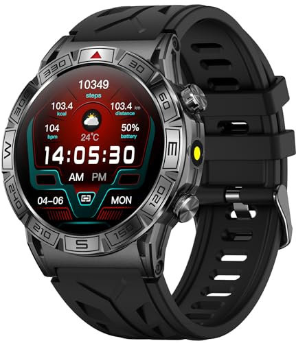 Orologio militare, da uomo, con funzione telefonica, bussola, altimetro, barometro da 1,43, AMOLED, robusto orologio da corsa per Android iOS