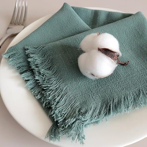 SYSUII 12 Stück Leinenservietten Stoffservietten- 45X45 cm Rustikale Waschbar Leinen-Baumwolle Servietten Dekorative Tischservietten Stoffservietten für Hotel,Restaurant,Hochzeiten,Partys -dunkelgrün