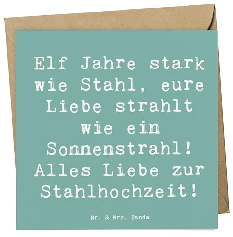 Mr. & Mrs. Panda Grußkarte Spruch 11. Hochzeitstag Stahlhochzeit - Geschenk, anlasskarte, Geschenke, Glückwunschkarte, Klappkarte, eure Liebe strahlt wie ein Sonnenstrahl, Starke Ehe, Ehejubiläum