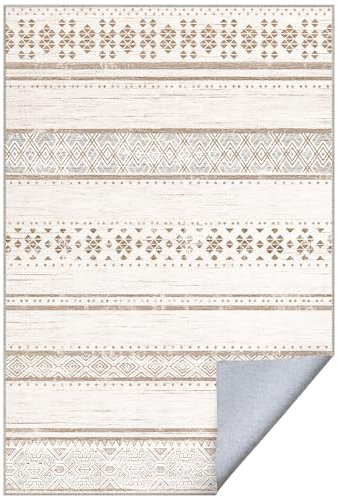 DEFYNEE Alfombra de salón antideslizante y suave, 120 x 180 cm, pelo corto, para salón, dormitorio y habitación de niños, color crema