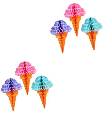 ULDIGI Dekoration Gastro 6 Stück Eiscreme Wabenbälle Hawaiianische Girlande Deckendekoration Dekorative Wabenkugel Eiscreme Wabenkugel Anhänger Seidenpapier Mini Hawaii Metall Eiscreme Motto