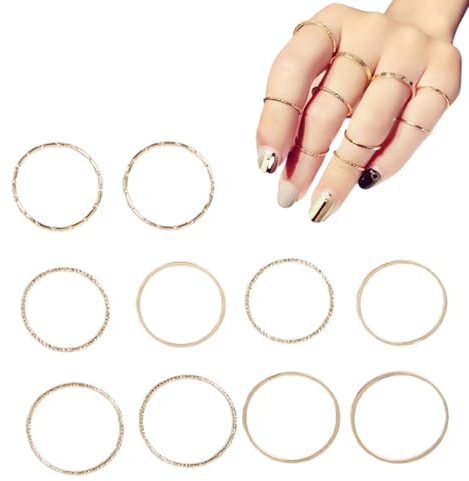 Anillos De Oro Para Nudillos, 10 Piezas Anillos Oro Para Mujeres, Anillos Apilables de Oro Finos Anillos Sencillos, Joyería De Oro De Moda, Juego De Anillos De Dedo Vintage, 1 MM, Dorado