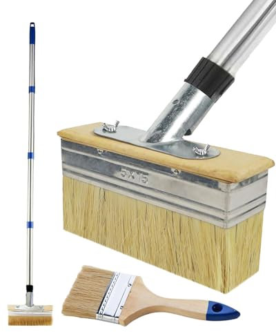 65Long Handled Decking Paint Brush, 6Large Paints Brush Head, For Wood Floors, Fences, Wall Furniture Decking Oil, Outdoor Floor Paints, Deck Stains And Coatings, Includes 3Paint Brush