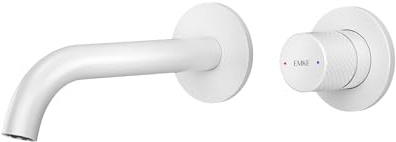 EMKE Mitigeur Lavabo Encastré Blanc Mat - Mitigeur 2 Trous avec Aérateur, Mélangeur à Levier Unique, Robinet de Salle de Bain Moderne, Économie d'Eau, Installation Facile (281x140x65 mm)