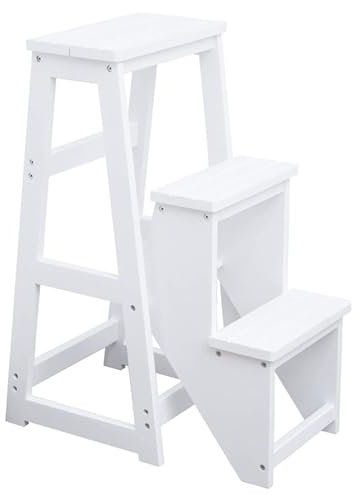 3 Step Folding Ladder Stool for Kitchen High Bench and Library Office Wooden Step Ladder with Thickening Design for Flower Stand